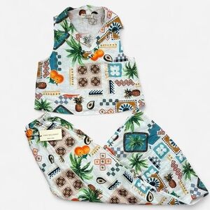 Linen Tropical Quiet Luxury Top and Skirt Set Size Small NWT Euro Artsy Beach